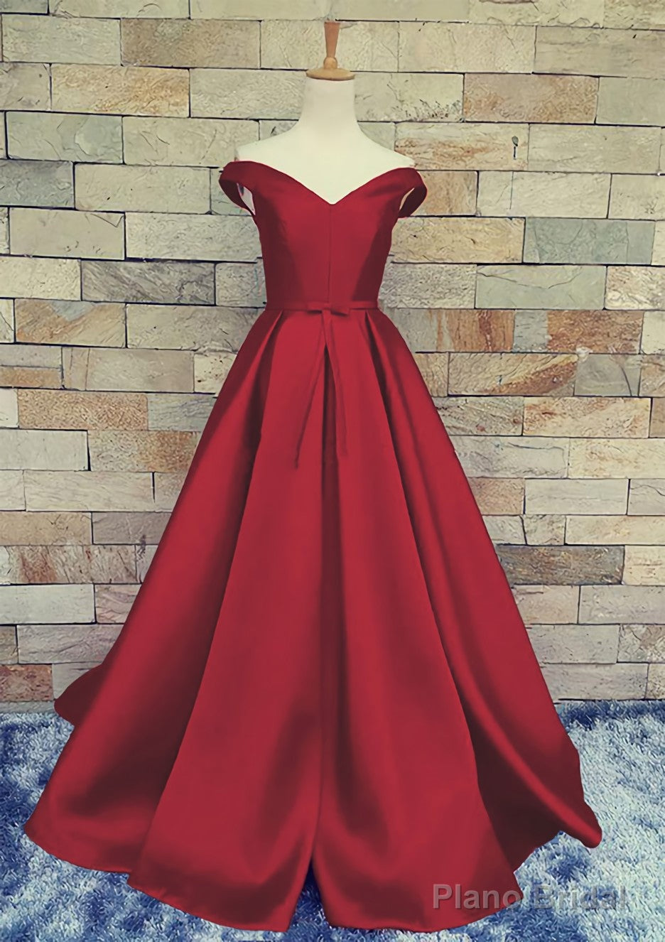 Ball Gown Off-The-Shoulder Sweep Train Satin Prom Dresses With Waistband