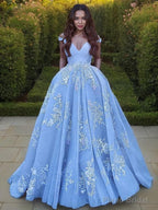 Ball Gown Off-the-Shoulder Sweep Train Tulle Prom Dresses With Pockets