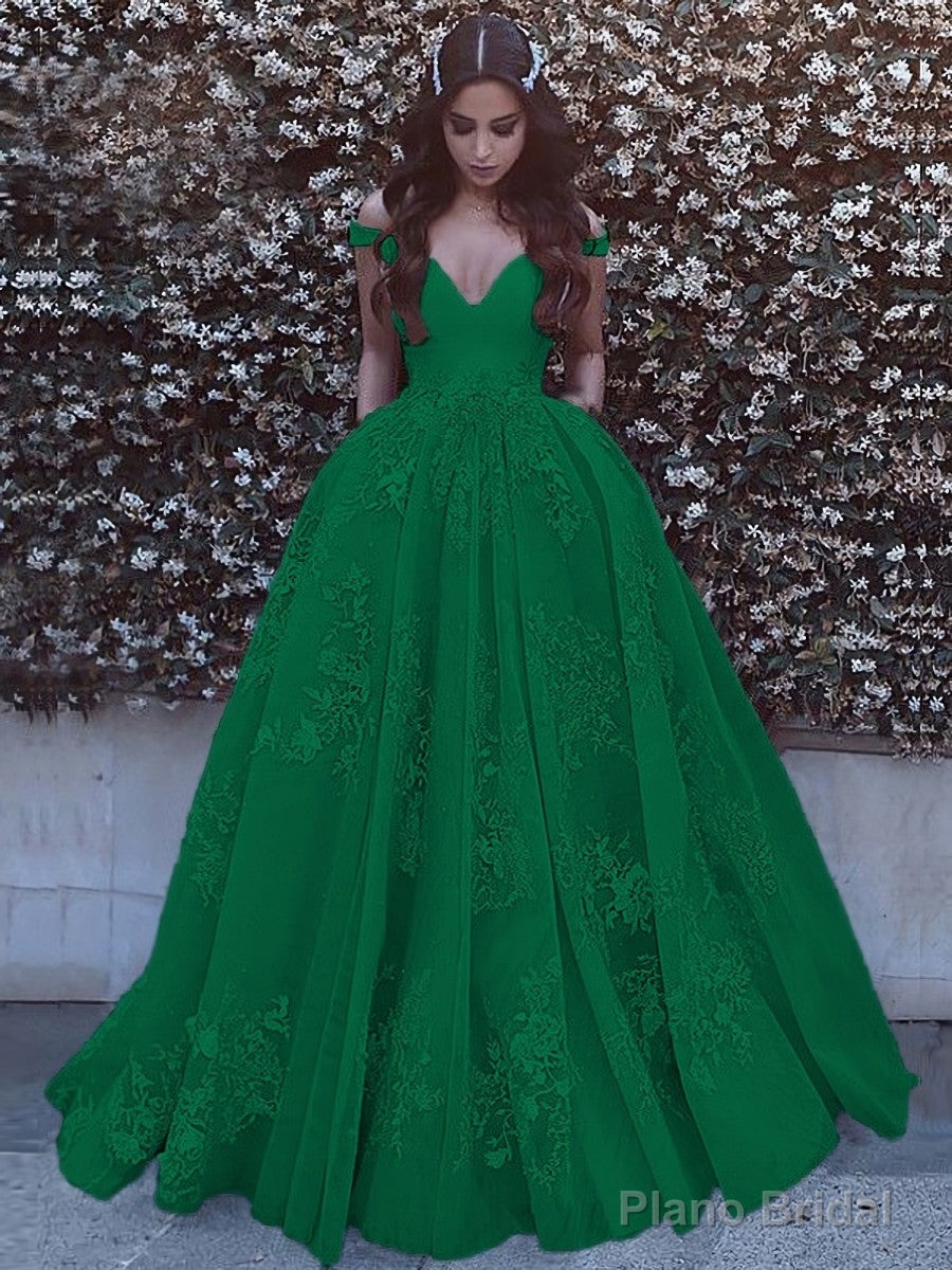 Ball Gown Off-the-Shoulder Sweep Train Tulle Prom Dresses With Pockets