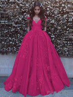Ball Gown Off-the-Shoulder Sweep Train Tulle Prom Dresses With Pockets