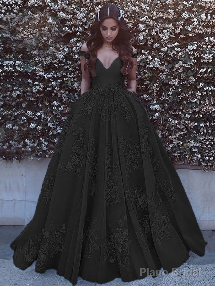 Ball Gown Off-the-Shoulder Sweep Train Tulle Prom Dresses With Pockets Secondary image