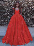 Ball Gown Off-the-Shoulder Sweep Train Tulle Prom Dresses With Pockets
