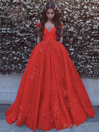 Ball Gown Off-the-Shoulder Sweep Train Tulle Prom Dresses With Pockets