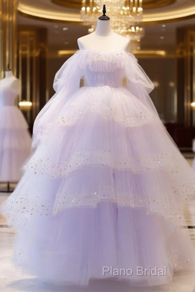 Ball Gown Off The Shoulder Tulle Lilac Formal Prom Dresses Formal Dresses Main image
