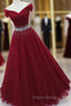 Ball Gown Off-the-Shoulder Tulle Long/Floor-Length Sparkling Formal Prom Dresses With Beading