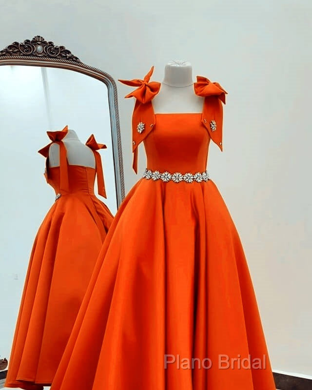 Ball Gown Orange Satin Dresses With Straps Secondary image