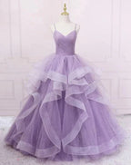 Green/Purple/Blue Fashion Elegant Spaghetti Strap Long Organza Ruffles Ball Gown Formal Evening Gown Graduation Gown Adult Ceremony Gown