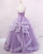 Green/Purple/Blue Fashion Elegant Spaghetti Strap Long Organza Ruffles Ball Gown Formal Evening Gown Graduation Gown Adult Ceremony Gown