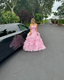 Ball Gown Pink Strapless Long Formal Prom Dresses Ruffled Formal Evening Dresses