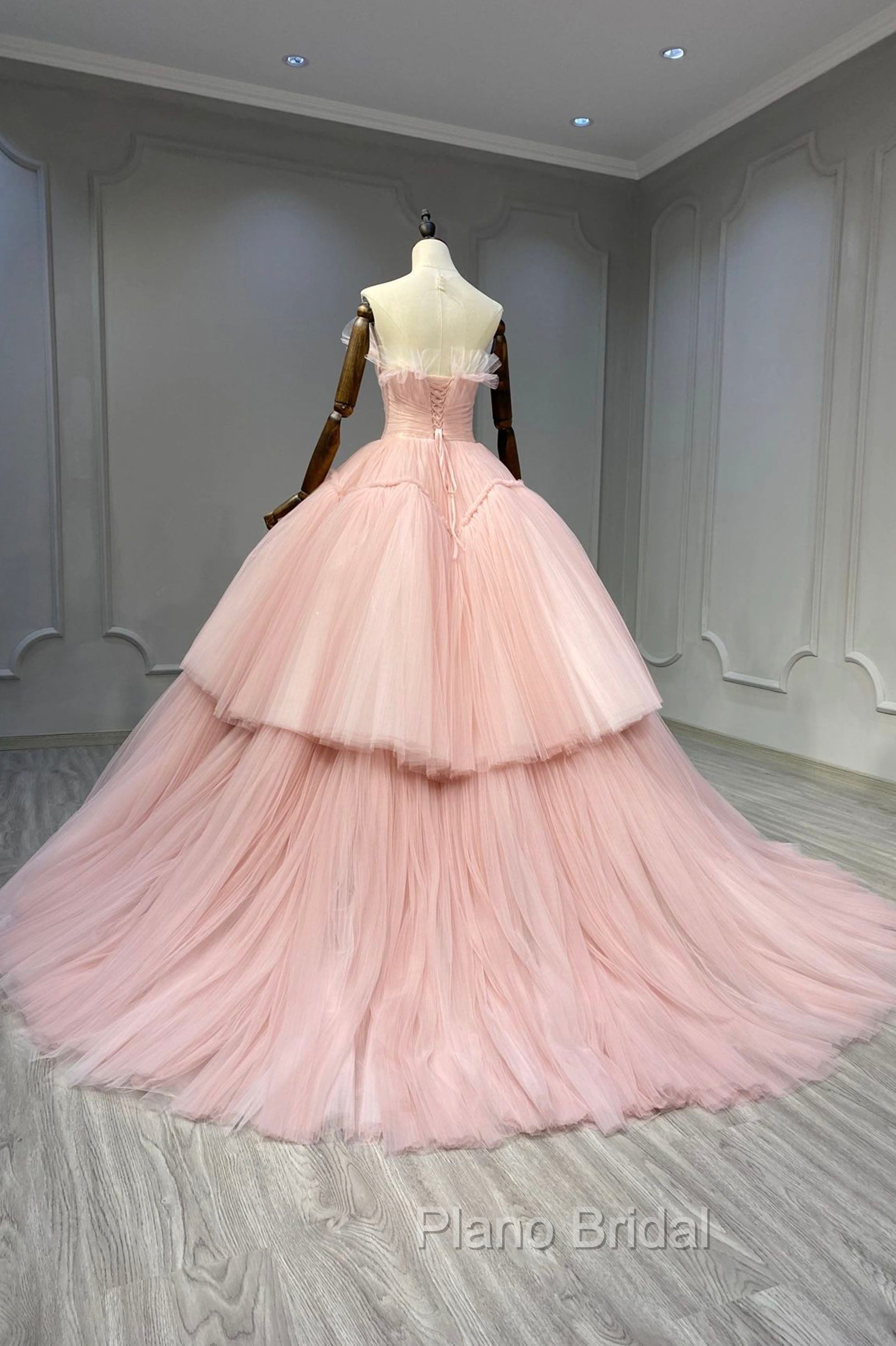 Ball Gown Pink Tulle Strapless Long Formal Prom Evening Dresses, Pink Sweet 16 Dresses