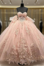 Ball-Gown Pink Tulle Sweetheart Sleeveless Quinceanera Dresses with Bow