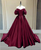 Ball Gown Princess Satin Off The Shoulder Formal Prom Dresses
