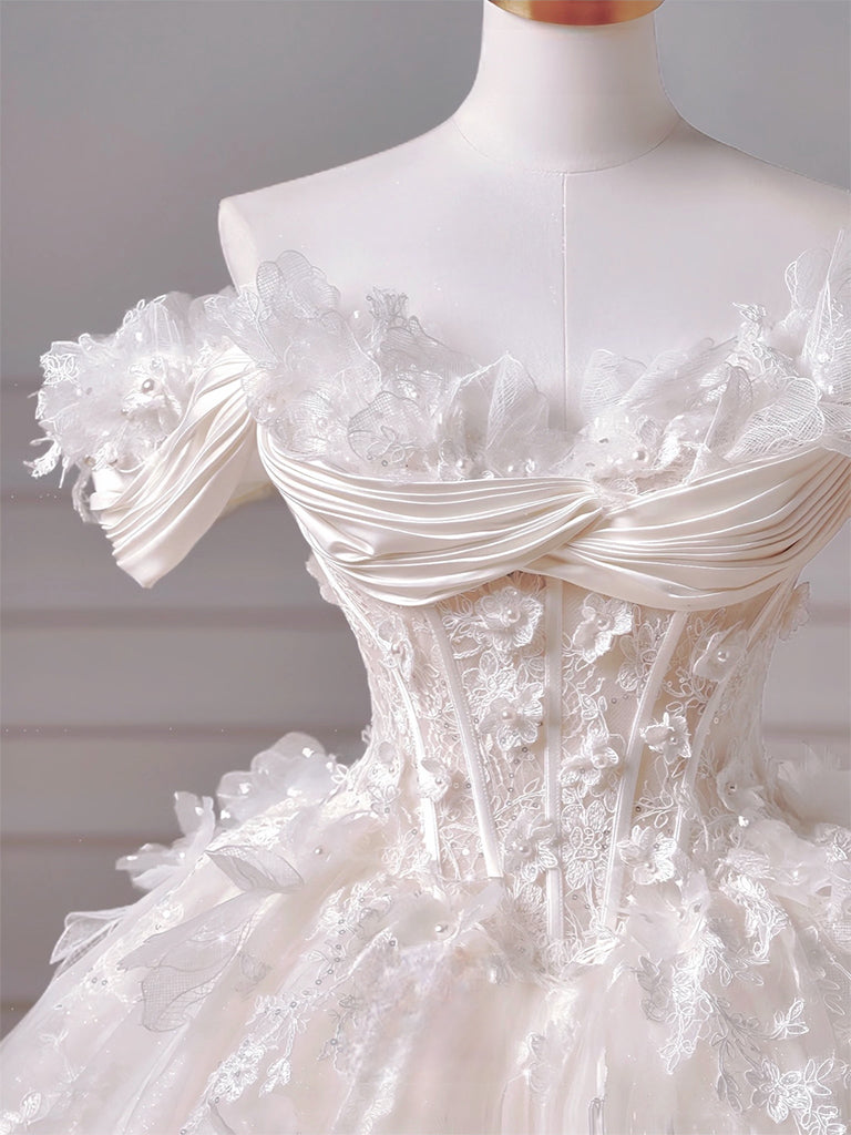 Ball-Gown/Princess Sweetheart Floor-Length Tulle Formal Prom Dresses With Sequins Appliques Lace Beading