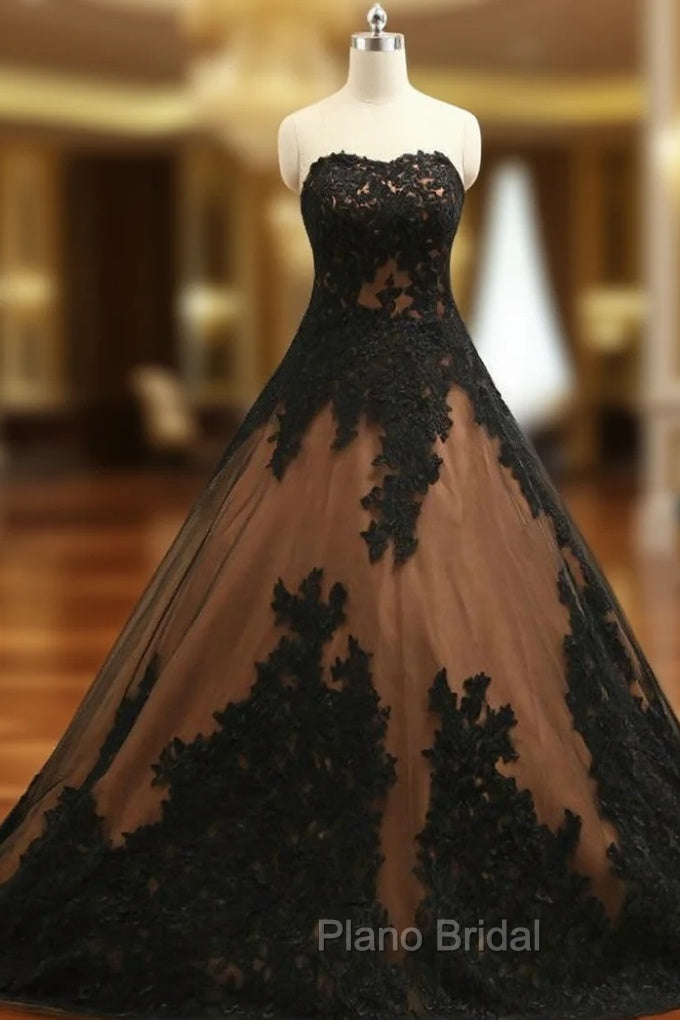 Ball Gown Formal Prom Dresses Black Lace Appliques Formal Prom Dresses