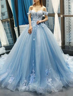 Ball Gown Formal Prom Dresses Floral Dresses Quinceanera Court Train Short Sleeve Sweetheart Lace With Pleats Appliques