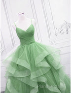 Ball Gown Formal Prom Dresses Glittering Dresses Formal Floor Length Sleeveless V Neck Tulle With Glitter Ruffles