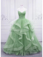 Ball Gown Formal Prom Dresses Glittering Dresses Formal Floor Length Sleeveless V Neck Tulle With Glitter Ruffles