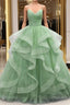 Ball Gown Formal Prom Dresses Glittering Dresses Formal Floor Length Sleeveless V Neck Tulle With Glitter Ruffles