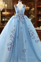 Ball Gown Formal Prom Dresses Luxurious Dresses Engagement Court Train Sleeveless V Neck Tulle With Pleats Appliques 2