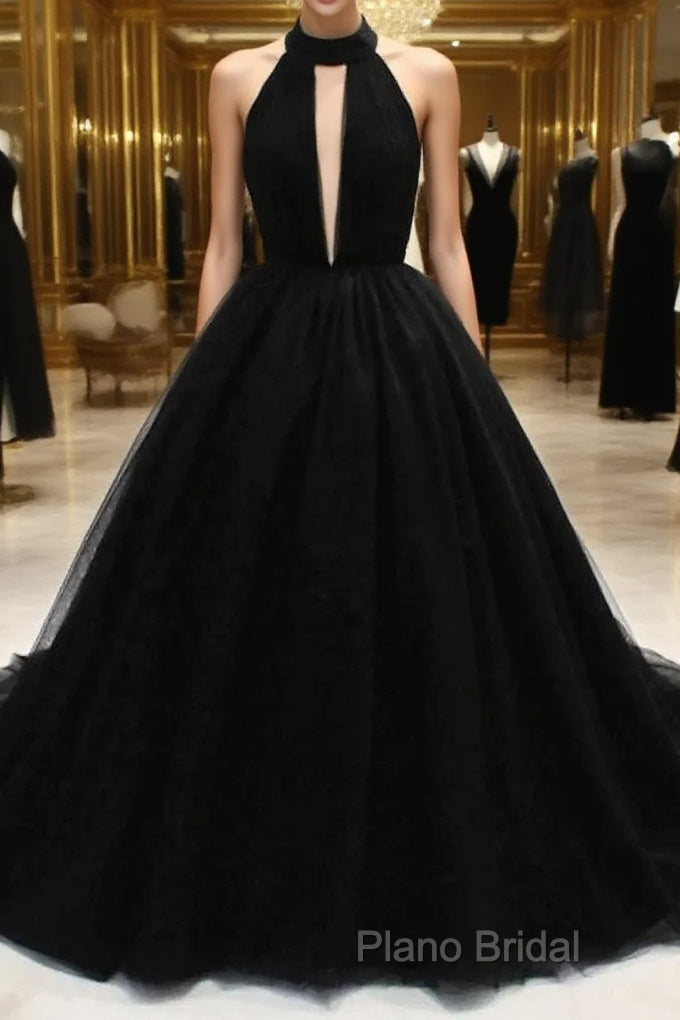 Ball Gown Formal Prom Dresses Open Back Dresses Wedding Party Court Train Sleeveless Halter Tulle Backless With Pleats Main image