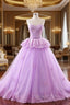 Ball Gown Purple Tulle Lace Sweetheart Wedding Dresses