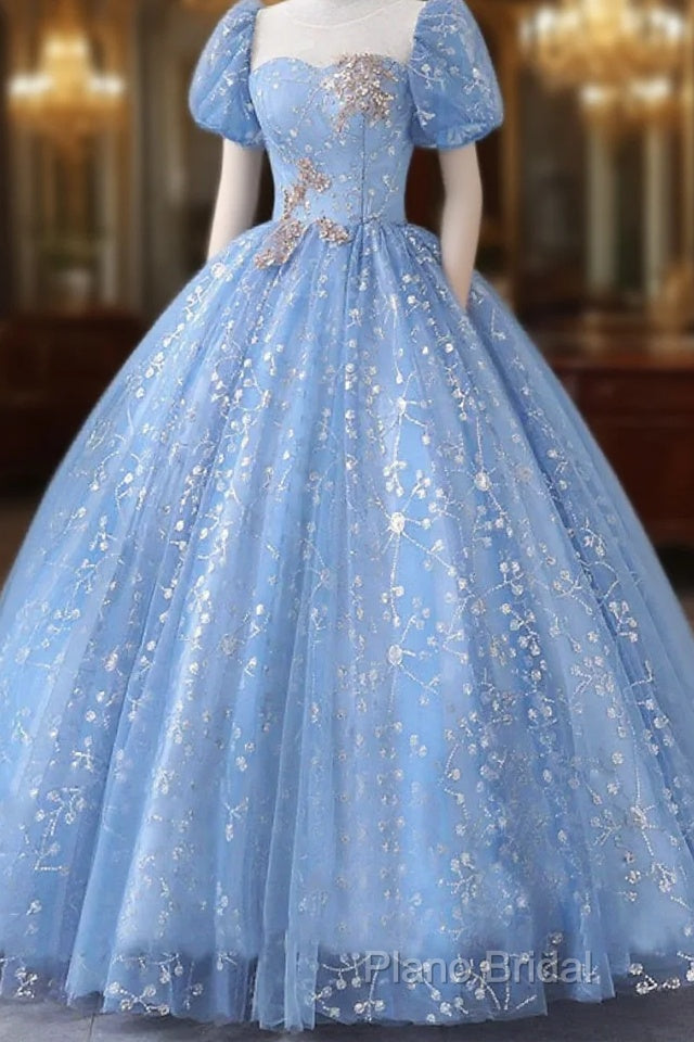 Ball Gown Quinceanera Dresses Princess Dresses Performance Sweet 16 Floor Length Short Sleeve Square Neck Polyester With Pearls Appliques Main image