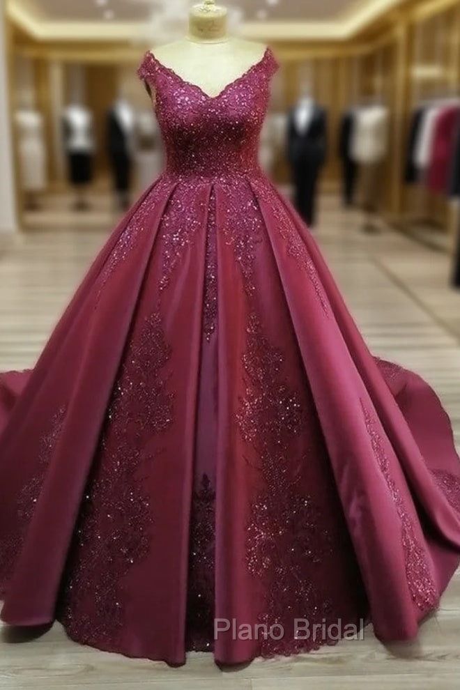 Ball Gown Quinceanera Dresses Sequins Lace V Neck