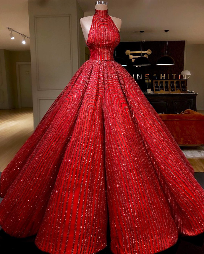 Ball Gown Red Formal Prom Dressese Sequins Shinning Long Formal Evening Dresses Gowns