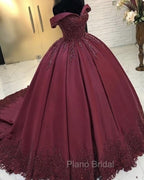 Ball Gown Satin Dresses Off The Shoulder Lace Appliques