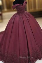 Ball Gown Satin Dresses Off The Shoulder Lace Appliques