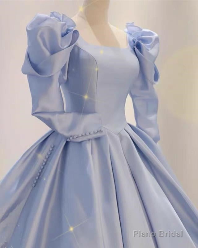 Ball Gown Satin Dresses Puffy Sleeves Open Back Secondary image