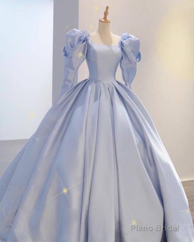 Ball Gown Satin Dresses Puffy Sleeves Open Back Main image