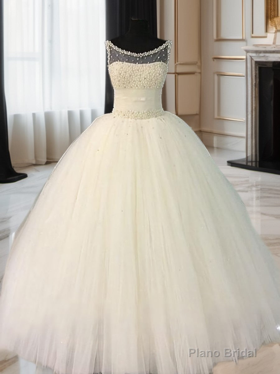 Ball-Gown Scoop Beading Floor-Length Tulle Wedding Dress Main image