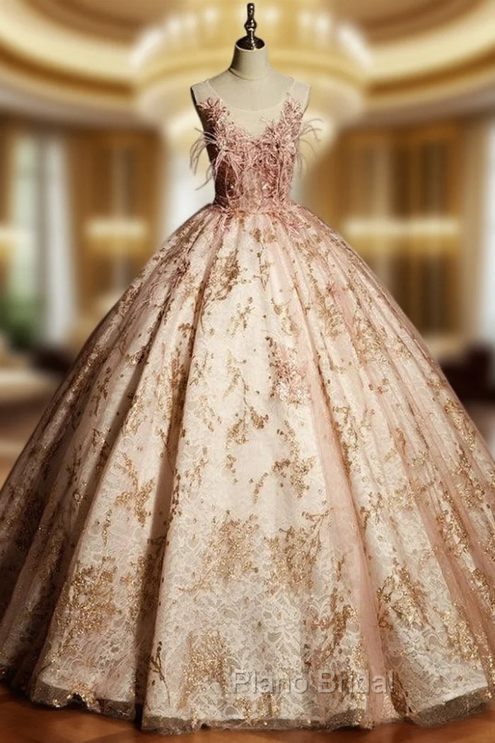 Ball Gown Sequins Appliques Feather Quinceanera Dresses