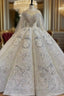 Ball Gown Sequins Long Sleeve Beading Crystal Wedding Dresses