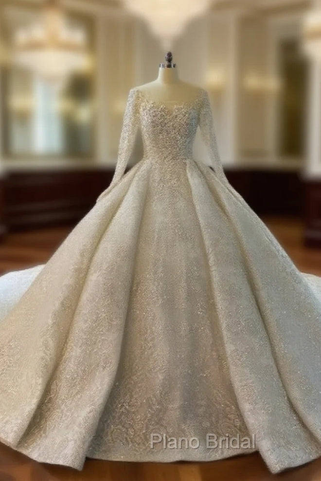 Ball Gown Sequins Long Sleeve Beading Luxury Wedding Dresses