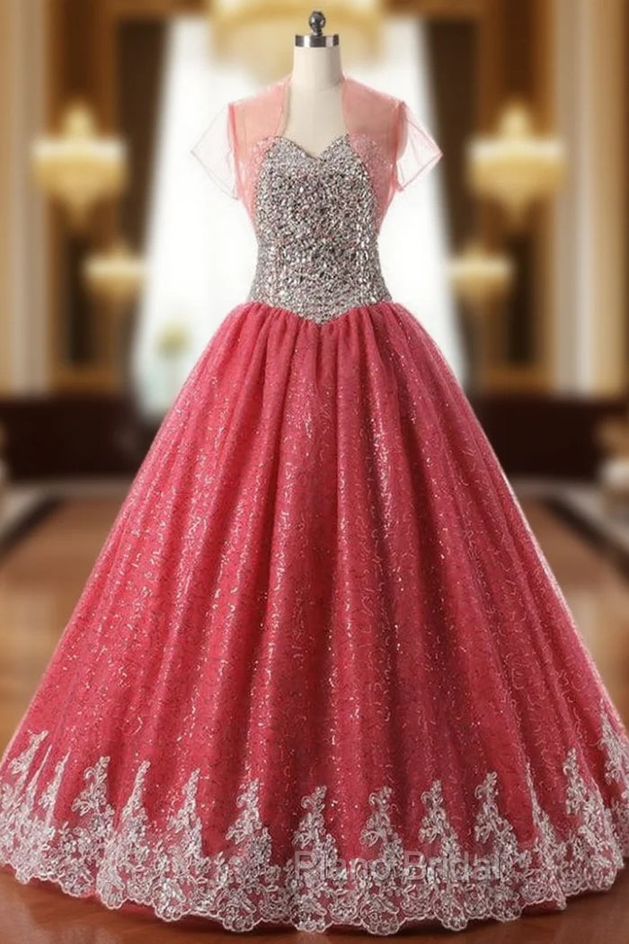 Ball Gown Sequins Red Tulle Bling Bling Sweetheart Quinceanera Dresses Main image