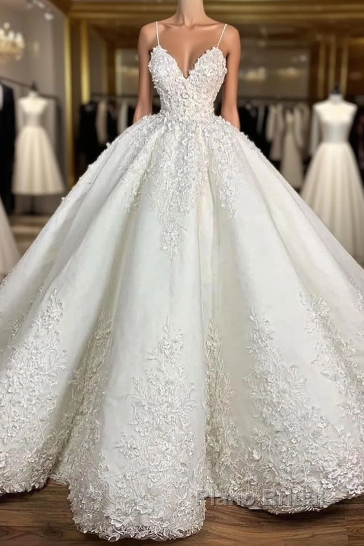 Ball Gown Spaghetti Strap Floor Length Organza Applique Wedding Dress Main image