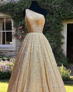 Ball Gown Sparkly One Shoulder Sequin Dresses