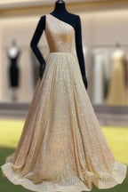 Ball Gown Sparkly One Shoulder Sequin Dresses