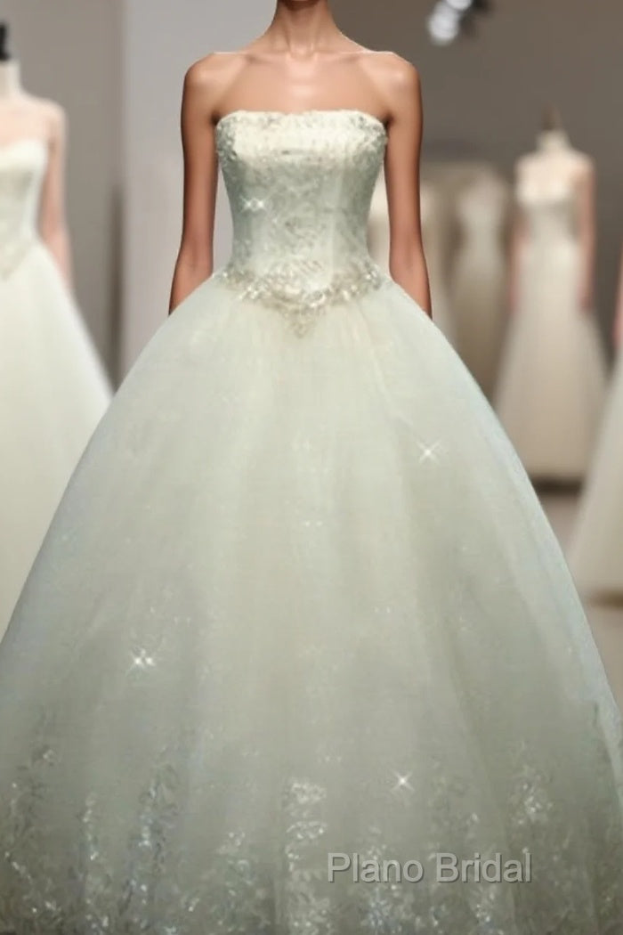 Ball-Gown Straight Beading Floor-Length Tulle Wedding Dresses