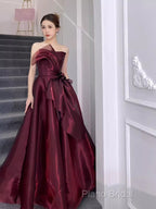 Ball Gown Strapless Burgundy Organza Formal Prom Dresses Formal Dresses
