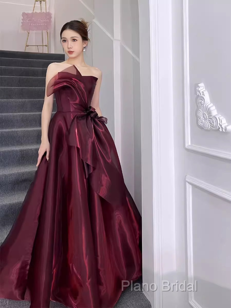 Ball Gown Strapless Burgundy Organza Formal Prom Dresses Formal Dresses