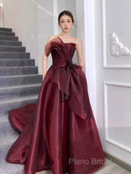Ball Gown Strapless Burgundy Organza Formal Prom Dresses Formal Dresses
