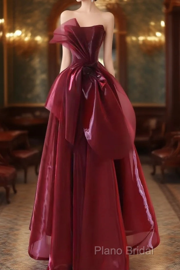 Ball Gown Strapless Burgundy Organza Formal Prom Dresses Formal Dresses