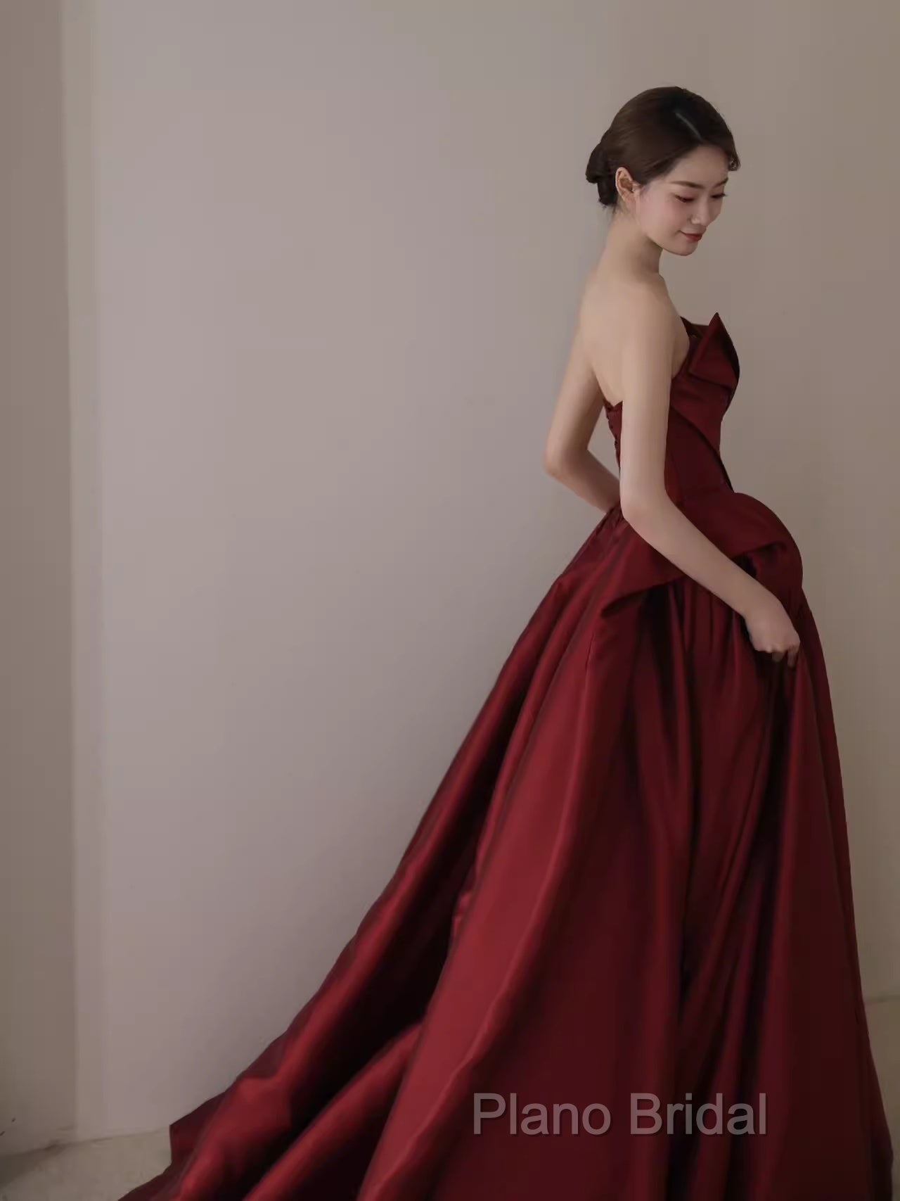 Ball Gown Strapless Burgundy Satin Formal Prom Dresses Formal Dresses Secondary image