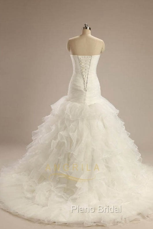 Ball-Gown Strapless Chapel Wedding Dresses White Organza Secondary image