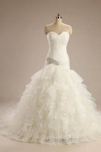 Ball-Gown Strapless Chapel Wedding Dresses White Organza