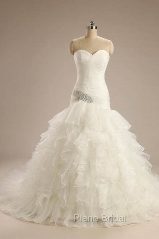 Ball-Gown Strapless Chapel Wedding Dresses White Organza