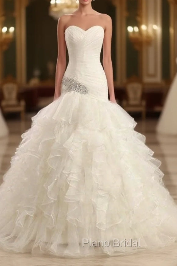 Ball-Gown Strapless Chapel Wedding Dresses White Organza Main image